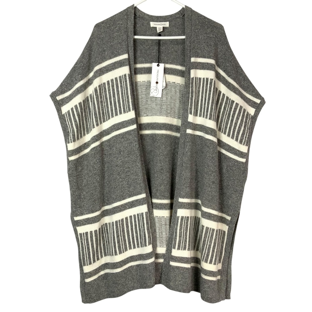 Treasure & Bond Gray White Striped Cardigan XS/S Open Front V-Neck Short Sleeve